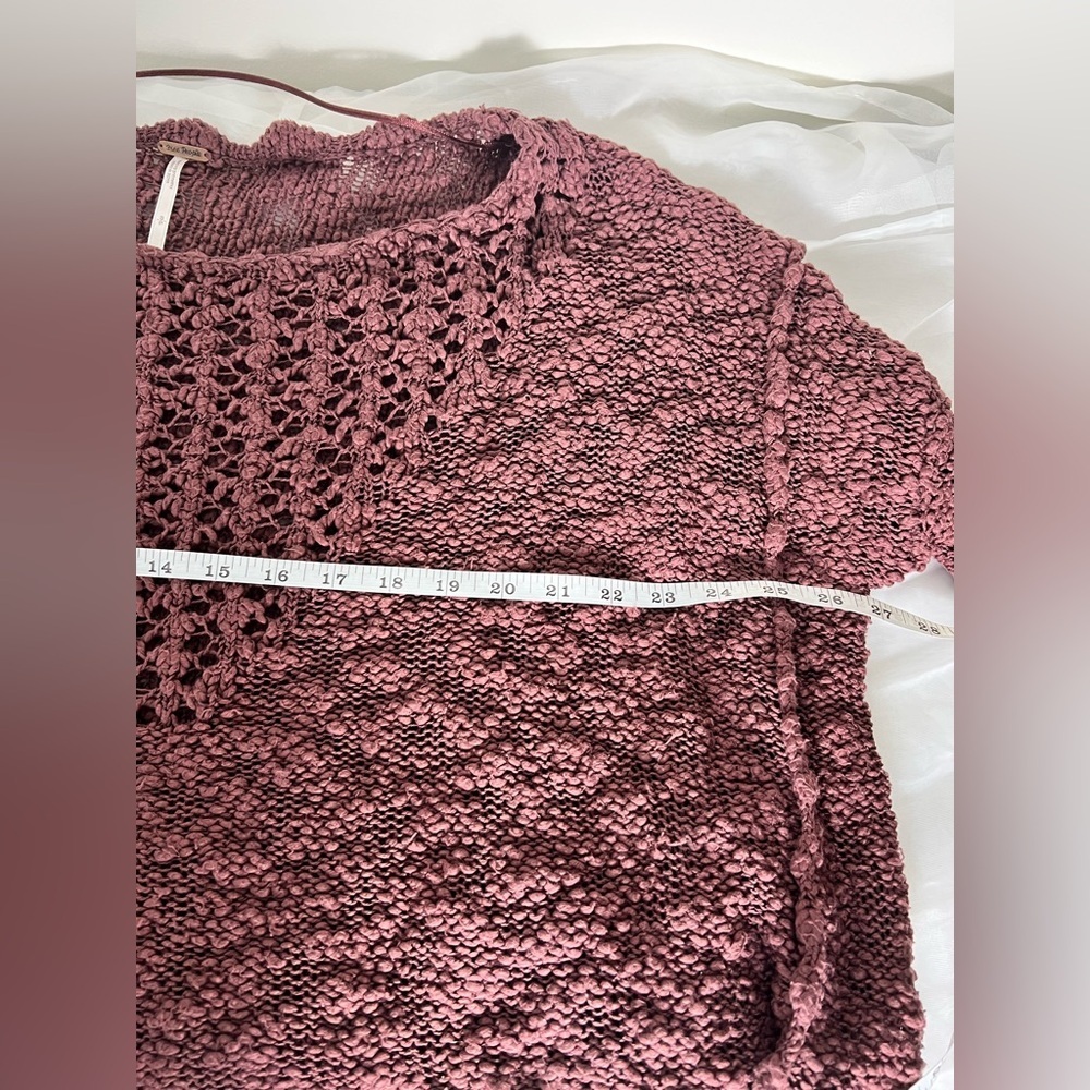 Free People Pretty Pointelle Open-Knit Vee Sweater in Rose Glow Size Small - Picture 10 of 11